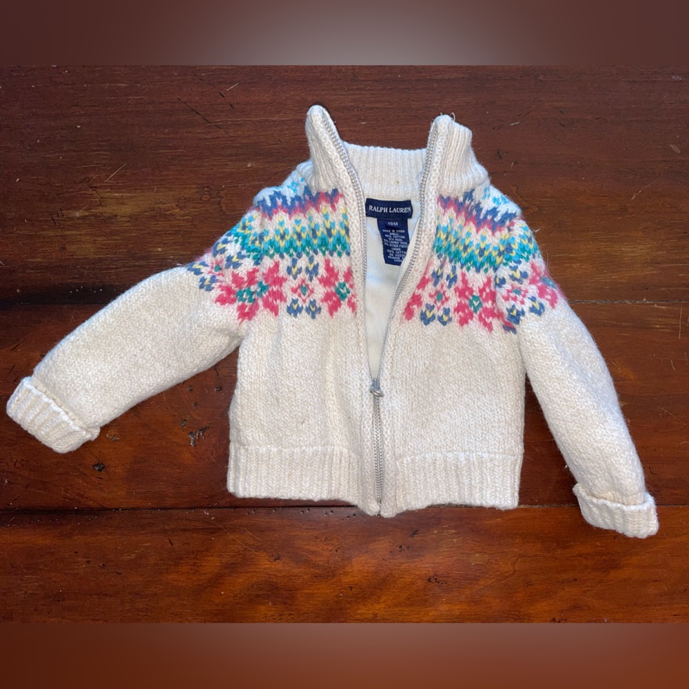 Ralph Lauren Cream Sweater with Multicolor Pattern